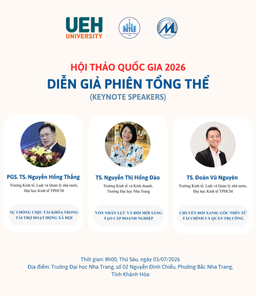THƯ MỜI VIẾT BÀI HỘI THẢO KHOA HỌC QUỐC GIA 2026 “Tài chính xanh, ESG và Phát triển bền vững trong bối cảnh biến động toàn cầu”